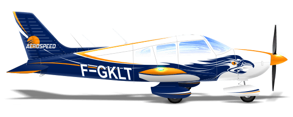 Piper Archer II F-GKLT peinture par aerostyll aeronautical paint white blue orange blanc bleu aerospeed